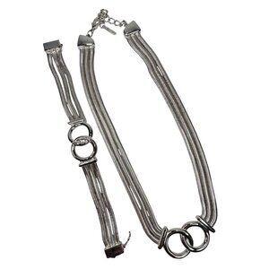 VTG NAPIER Necklace & Bracelet‎ Set Silver Tone Interlocking Circles Snake Chain